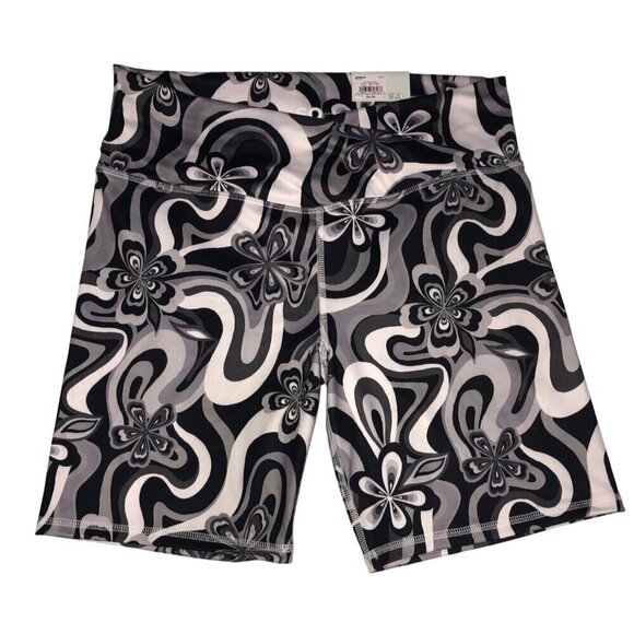SO Pants - Bike Shorts Womens Size L High Rise 7" Leg Black White Gray Print Sporty SO NEW
